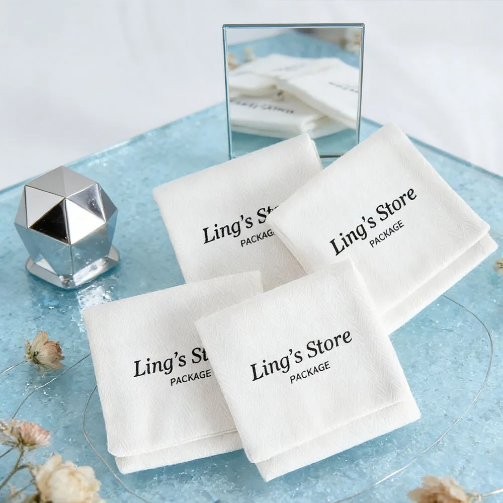 

50Pcs Customized 8x8cm White Cotton Flap Bag Jewelry Organizer Storage Pouch For Earring Pearl Necklace Bracelet Studs Ring Gift