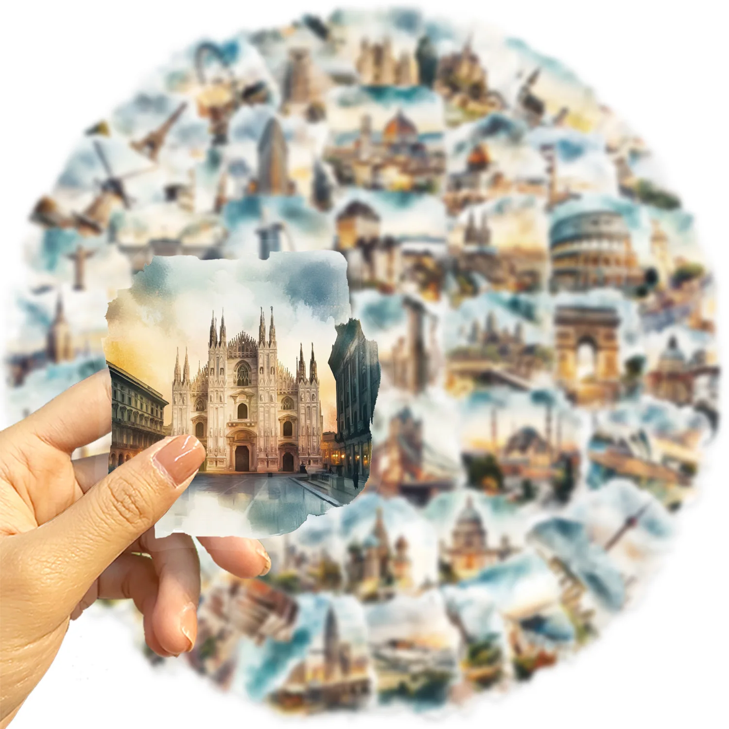 50 pezzi architettura in tutto il mondo stile retrò torre di Parigi PET custodia decorativa per cellulare tablet per computer adesivo impermeabile giocattolo per bambini