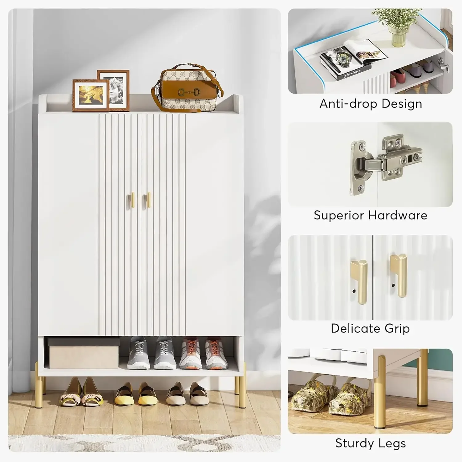 y Tribesigns Shoe Cabinet Storage Entryway: Slim 6-Tier Shoe Organizer Cabinet with Adjustable Shelves, Freestanding Wood Shoe R