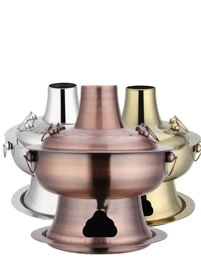outdoor cooker picnic cooker chafing dish charcoal gold hotpot 2.8L stainless steel hot pot Chinese fondue Lamb Charcoal hotpot