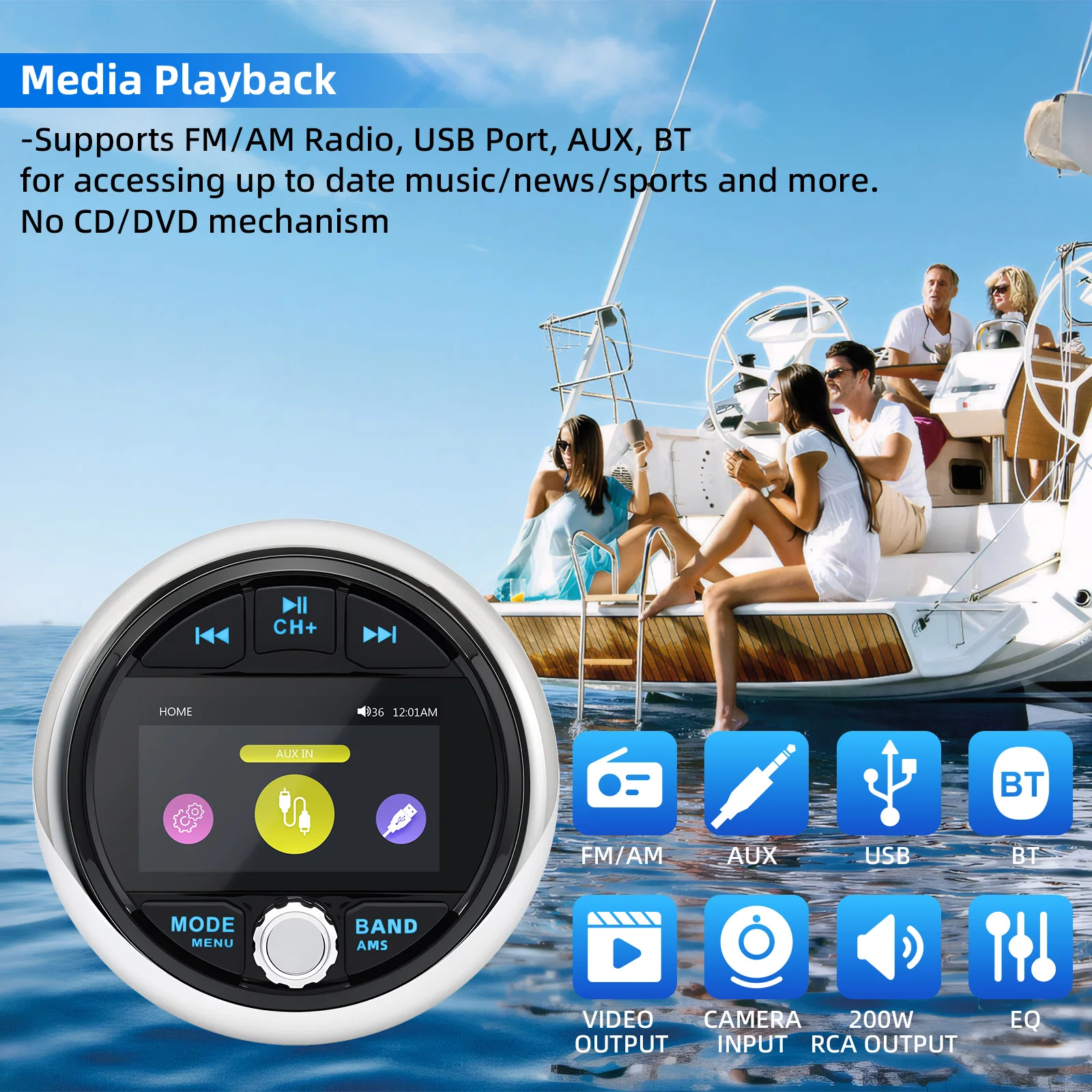 

MP5 Radio Player Bluetooth-compatible FM AM RDS Audio Boat Radio System Media Player For Yacht Gauge ATV UTV Cart Motorcycle