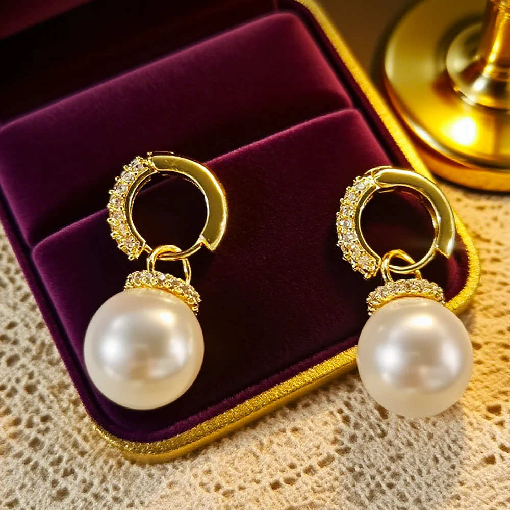 

Fashionable Micro-Set Zircon Pearl Dual-Wear Earrings Elegant Small Hoops Luxury Atmosphere Pearl Dangle Earrings Jewelry