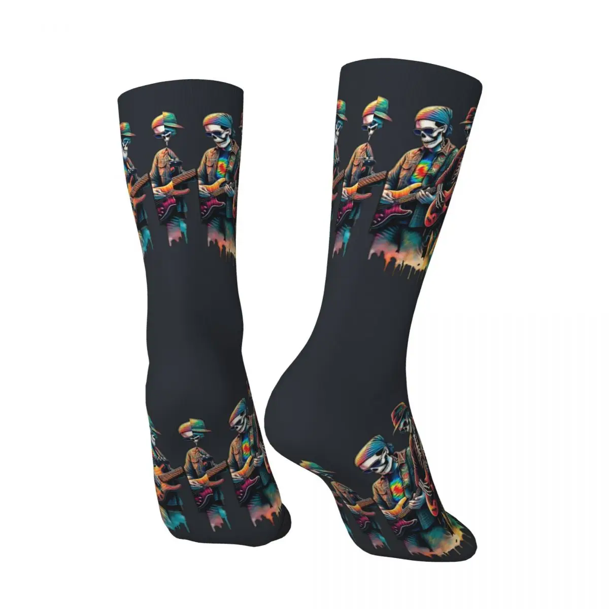 Tiki Grateful Guitars Paint Drips Band Men's Socks Retro liquid blue grateful dead Street Style Novelty Seamless Crew Sock