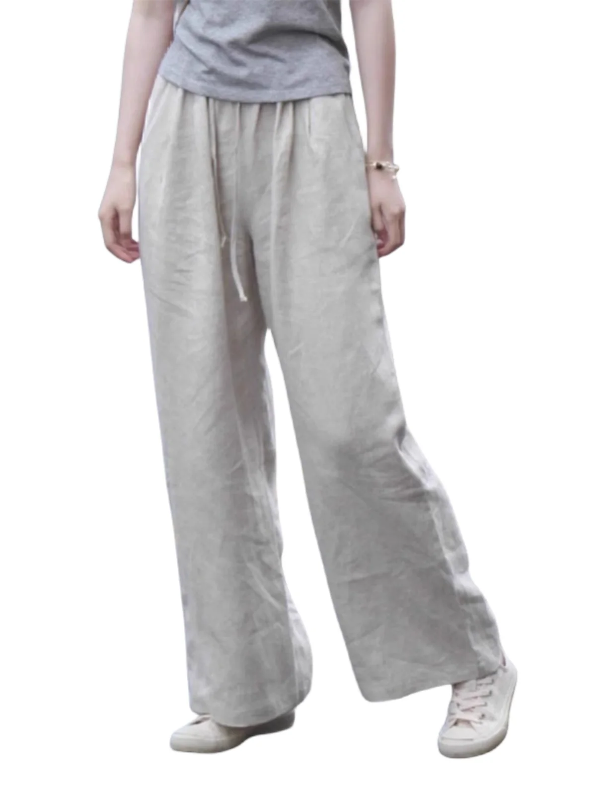 فضفاض القطن الكتان واسعة الساق تسع نقاط السراويل مستقيم قطع السراويل الطويلة للنساء Sli Agel الكورية Sle تخفيف الرياح