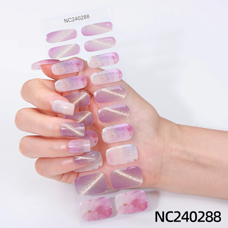 סטיקר ציפורניים Semi Cured Gel Nail Stickers Gel Nagelfolie Esmalte Semipermanente Galactic Glitter Gradient UV Nail Wraps