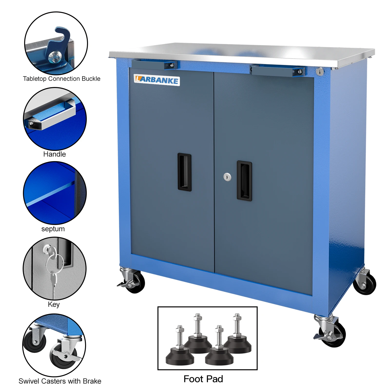 LARBANKE 5-Drawer/Double-Door Tool Cabinet Combination Tool Cabinet,2 Different Types of Tool Cabinets,Individually Usable