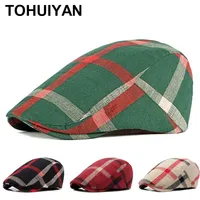 2024 New Men Berets British Plaid Cotton Flat Caps Stylish Duckbill Visor Newsboy Hats Outdoor Adjustable Driver Hat for Women