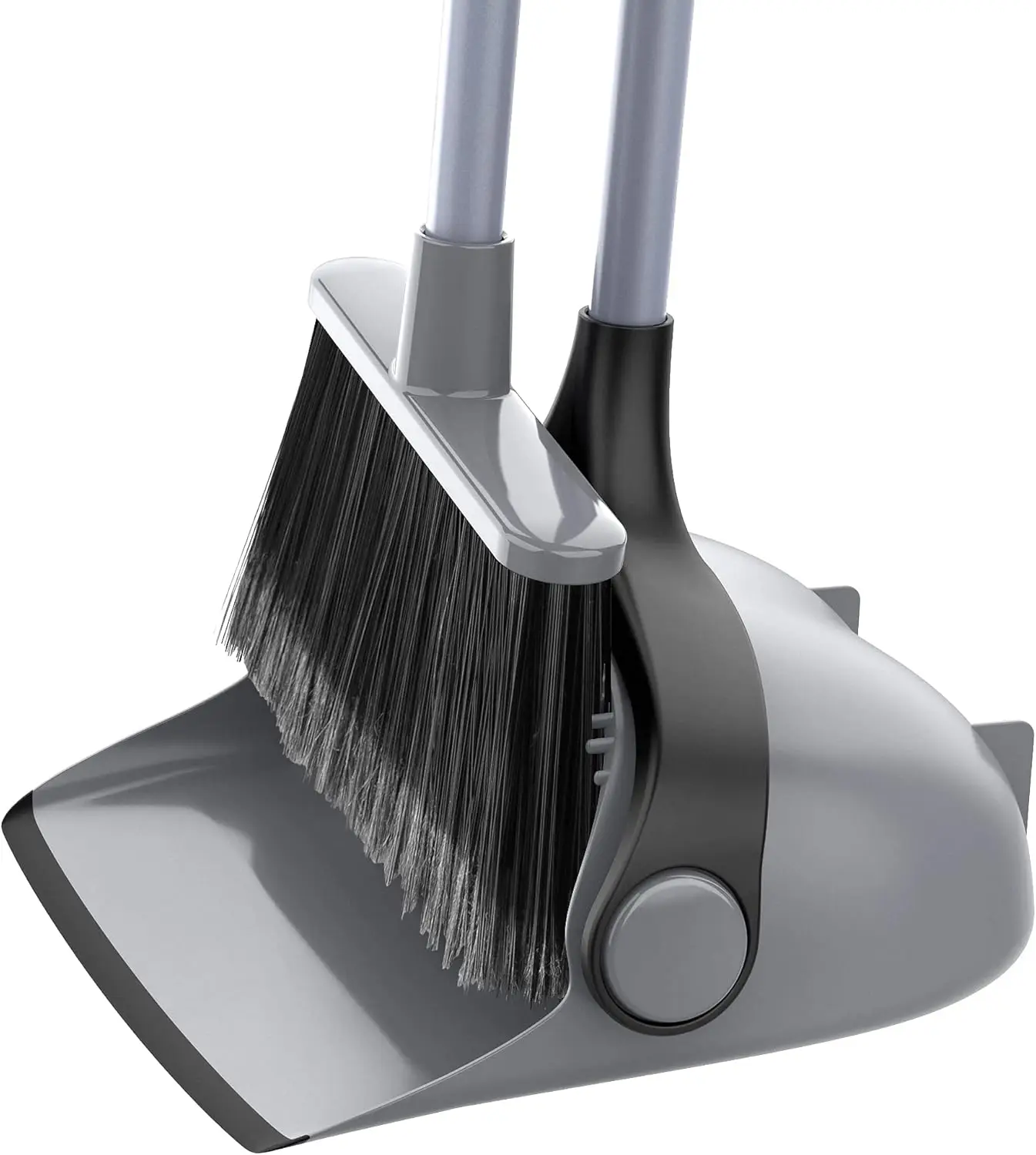 

Adjustable Long Handle Broom and Dustpan Set for Floor Cleaning, Upright Combo in Gray