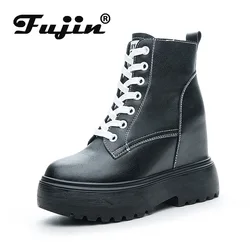 Fujin 11cm Platform Wedge Hiden Heel Women Casual Boots Spring Autumn Warm Fur Winter Shoes Booties Motorcycle Female Punk