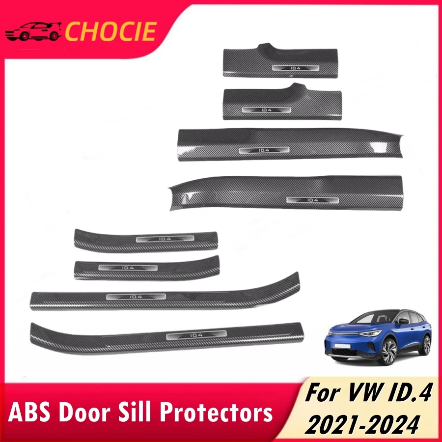 

For VW ID.4 2021-2024 Door Sill Protectors ABS Carbonfiber Style Front Rear Door Inside Outside Scull Plate Protection Antikick