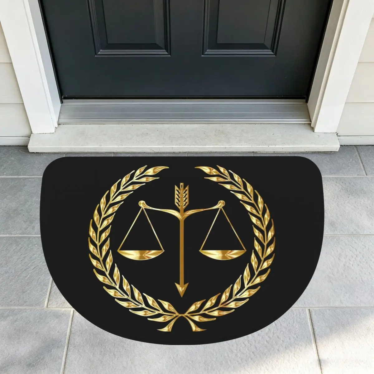 Gold Scales Of Justice Law Logo Lawyer Legal Party Soft Flannel Half Round Doormat Non Slip Bathroom Mat Absorbent Floor Carpet