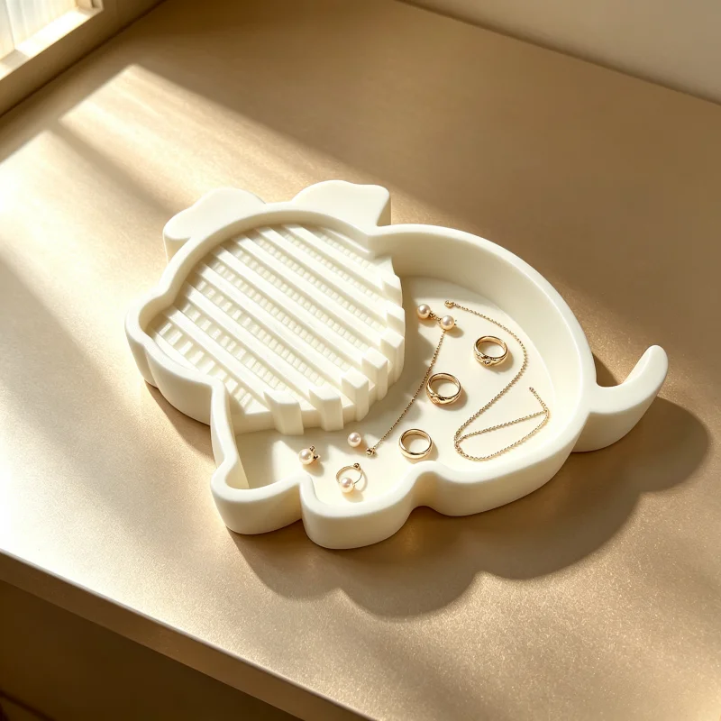 Textured Pig-Shaped Jewelry Storage Tray, High-Aesthetic Vanity Jewelry Organizer, Desktop Decorative Tray for Cosmetics and Small Accessories