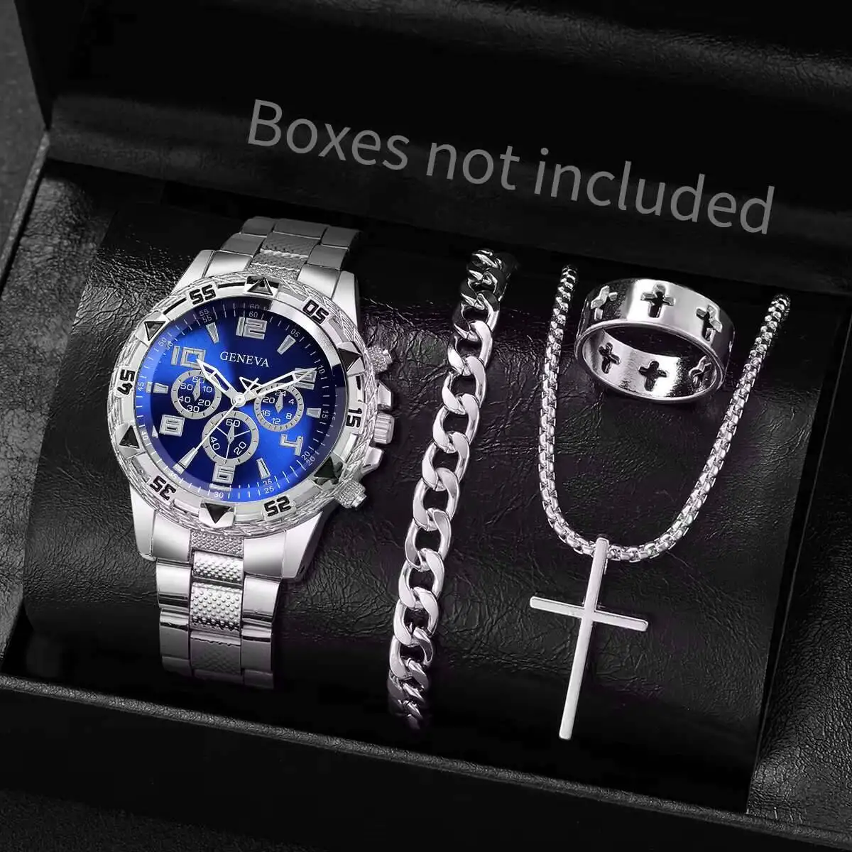 4PCS/Set Fashion Men Business Watches Luxury Large Dial Men's Analog Quartz Watch Jewelry Set Reloj Hombre（Without Box）