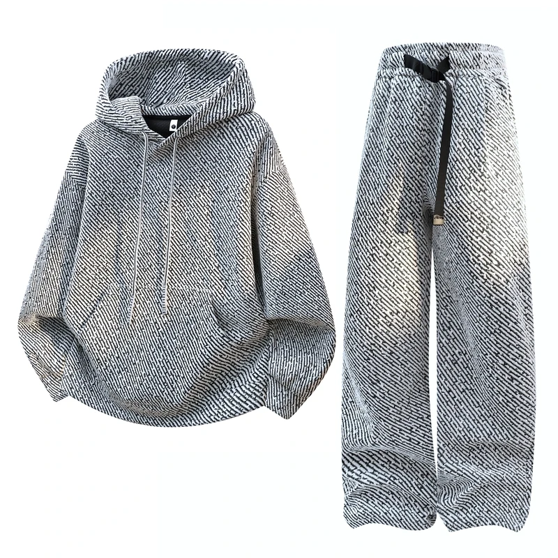 

2026 Spring/Autumn New Hooded Hoodie Pants Set with Starry Sky Stripes and Snowy American High Street Hoodie Two Piece Set