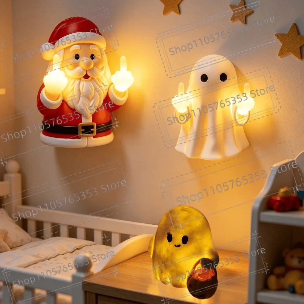 2026 1 Stück Geist mit Mittelfinger Nachtlicht-Ornament Halloween Dekofigur Requisite für Herbst Ernte Erntedankfest