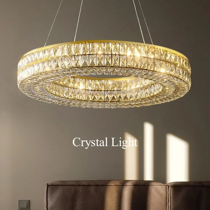 Modern Square Crystal Ceiling Chandelier for Living Room Columnar Crystal Hanging Pendant Lamp Staircase Cristal Dining Room