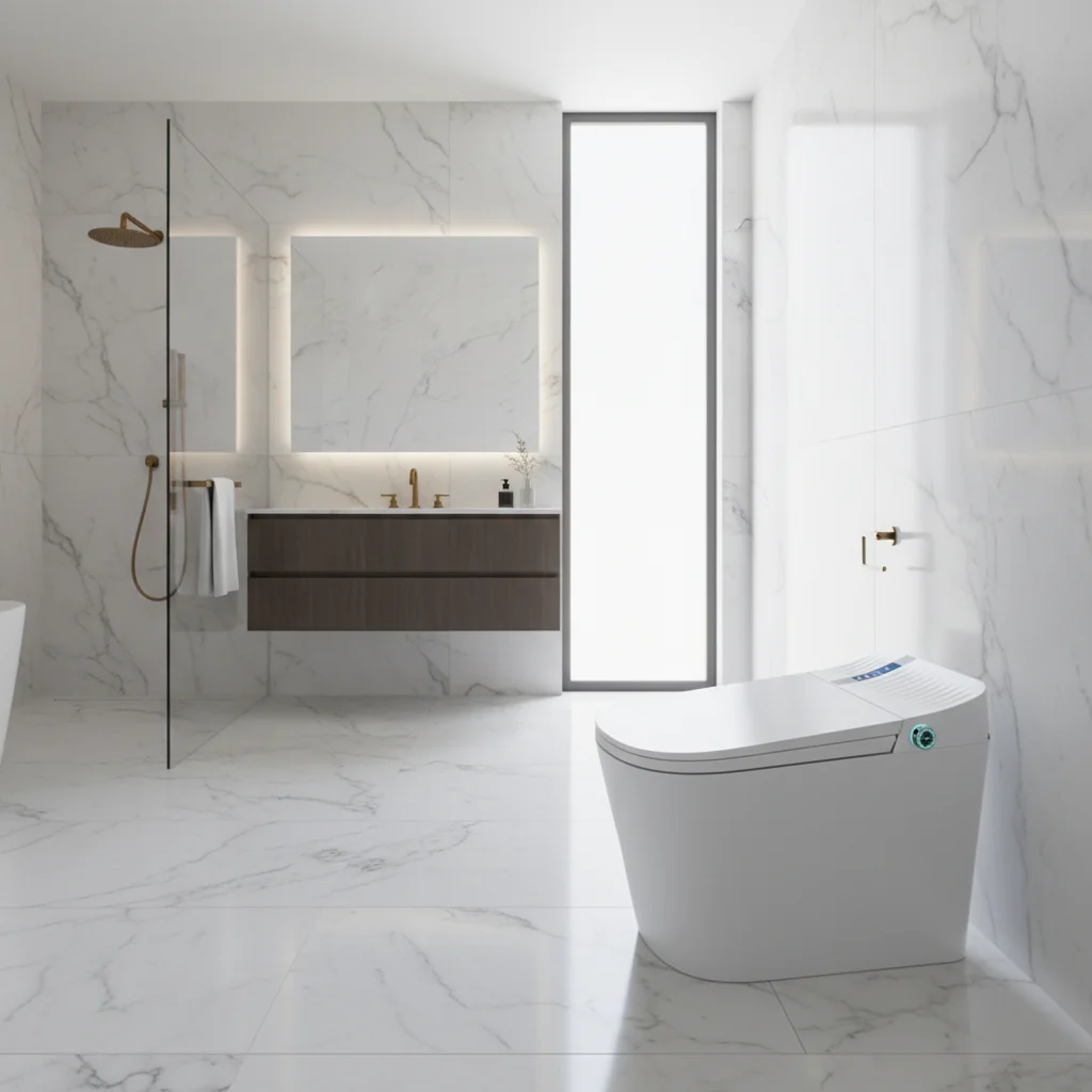 Economical Intelligent Elongated Toilet-Radar Sensor Auto Flush Heated Seat Remote Control S-trap Drainage Floor Mounted Simple