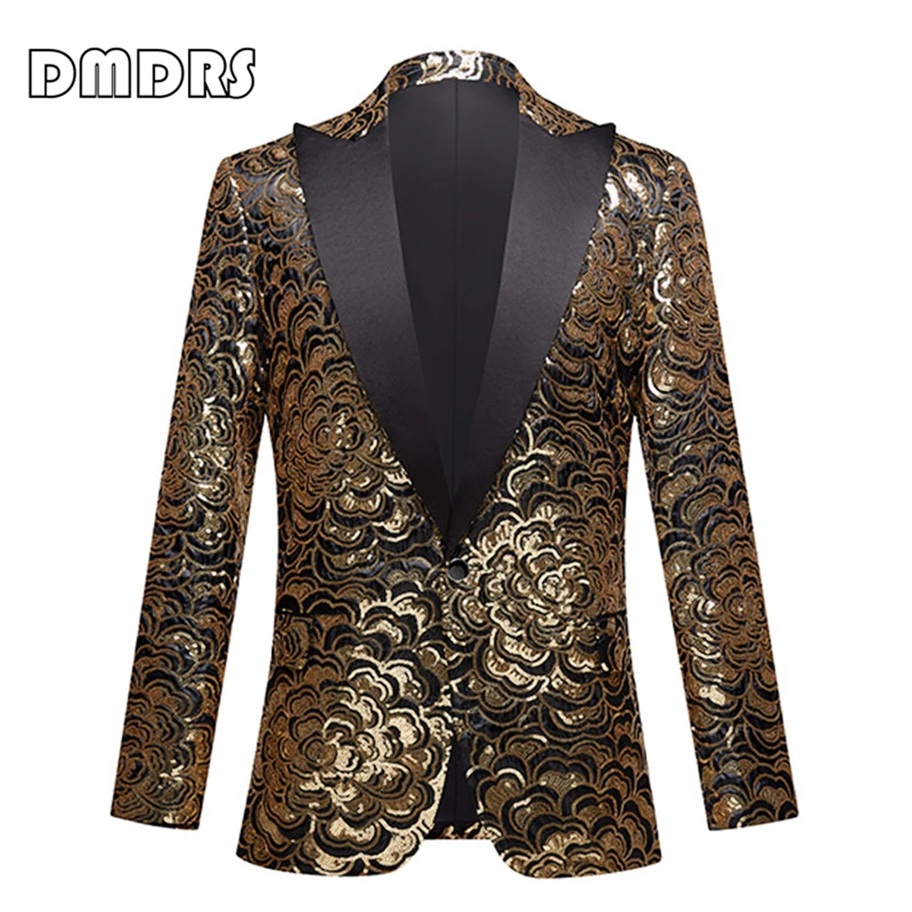 Luxury Gold Sequined Suit Jacket for Men, XS-3XL Costume Jacket, One Button Slim Fitting Suits with Real Images