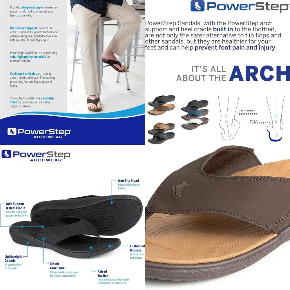 

Mens PowerStep Arch Support Flip Flops with Cushioned, Lightweight, Non-Slip Outsole