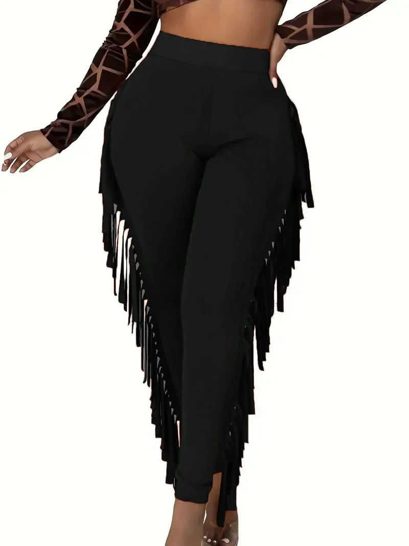 High Waist Women Plus Size Leggings Skinny Y2K Tassel Casual Elastic Solid Streetwear Pencil Pant Female Trousers Leisure Capris