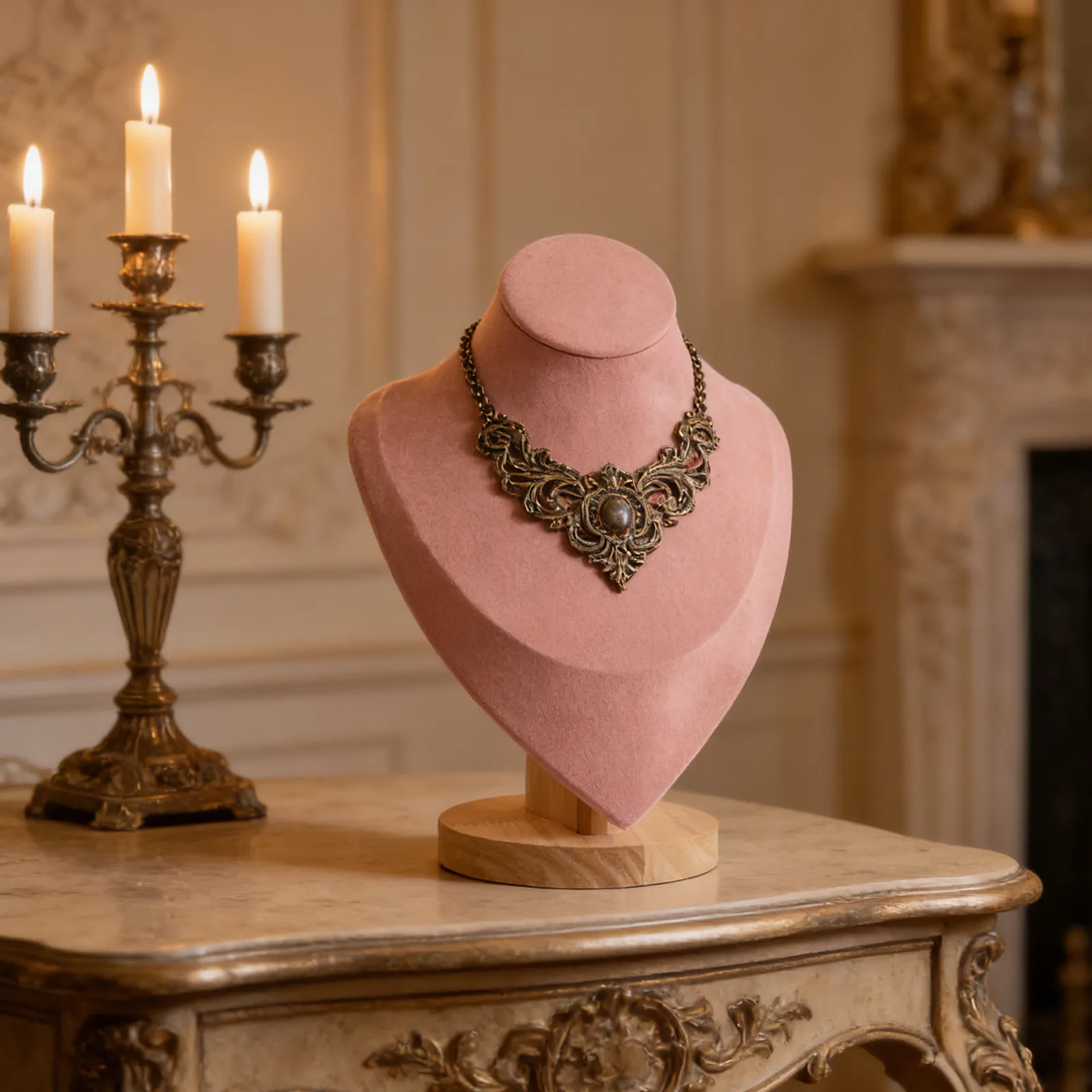 Pink Jewelry Display Mannequin Necklace Holder Elegant Dress Shape for Home Retail Store Pendant Chain Organizer Necklace
