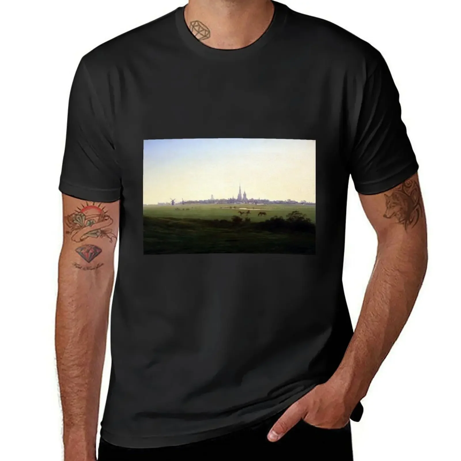 Caspar David Friedrich Meadows near Greifswald T-Shirt quick-drying customs plain tops mens funny t shirts