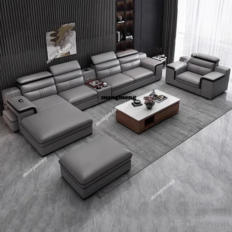 AB03Apartment Modern Sofas Living Room Luxury Leather Straight Sofas Comfortable Cinema Cadeiras Para Sala De Estar Home Accesso