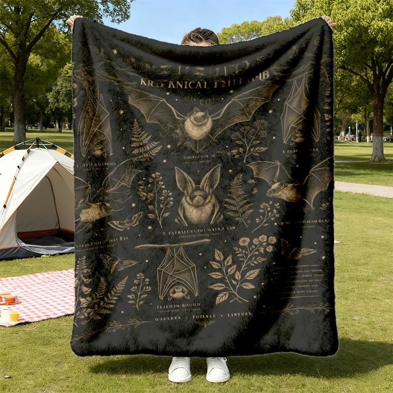  Bat Botanical Field Guide T, Flannel Blanket, Dark Academia Goth Nature Lover Flannel Throw