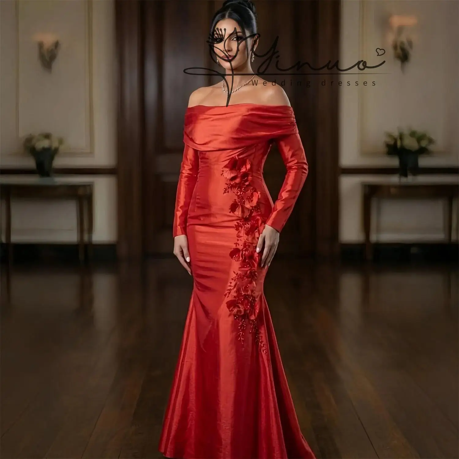 Customized  Evening Dress Women European Design Red Satin Formal Events Party Customized Robes de Soirée New Collection