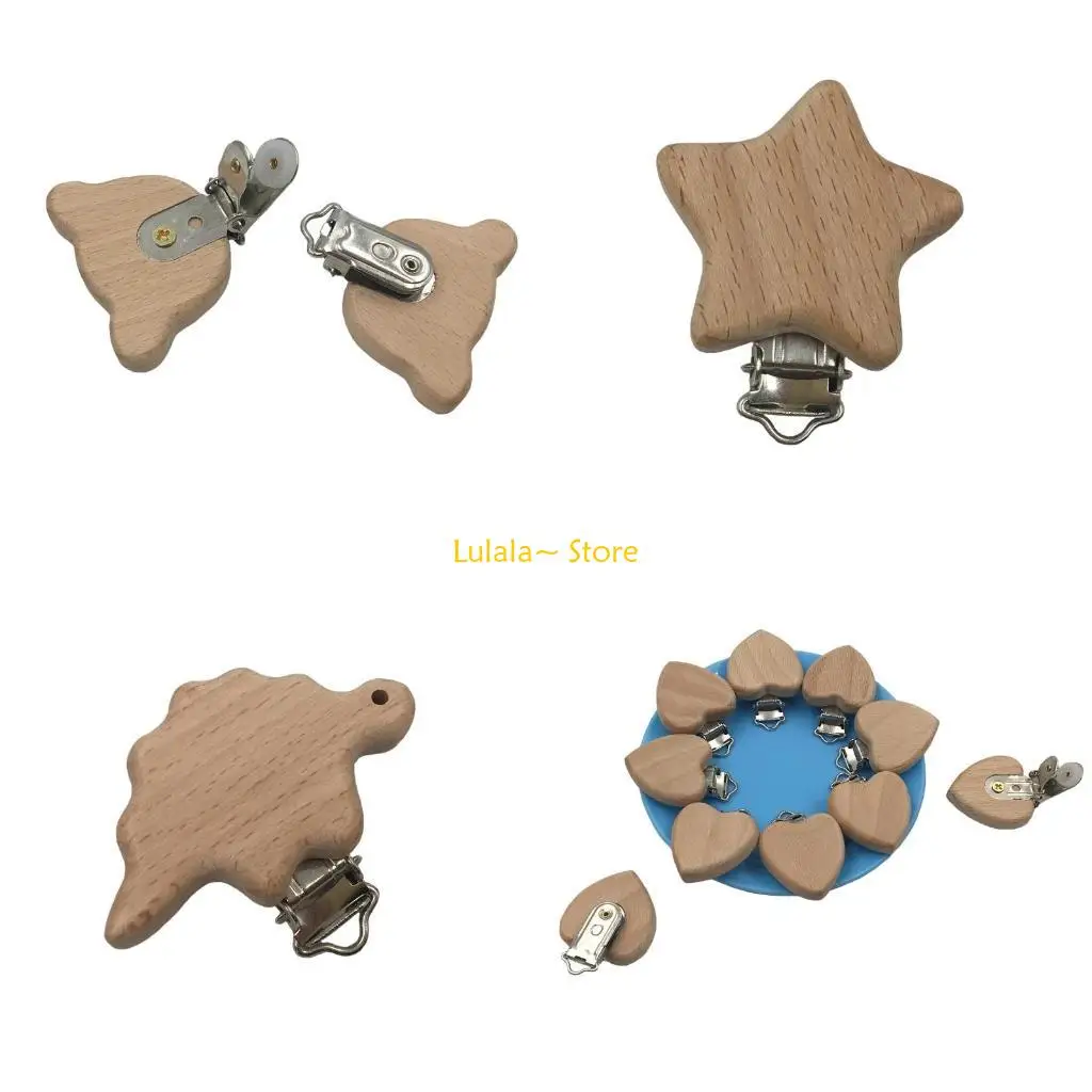 

Y4QA Smooth Surface Beech Wooden Pacifier Clips Teething Grasping Toy Suspender Clips
