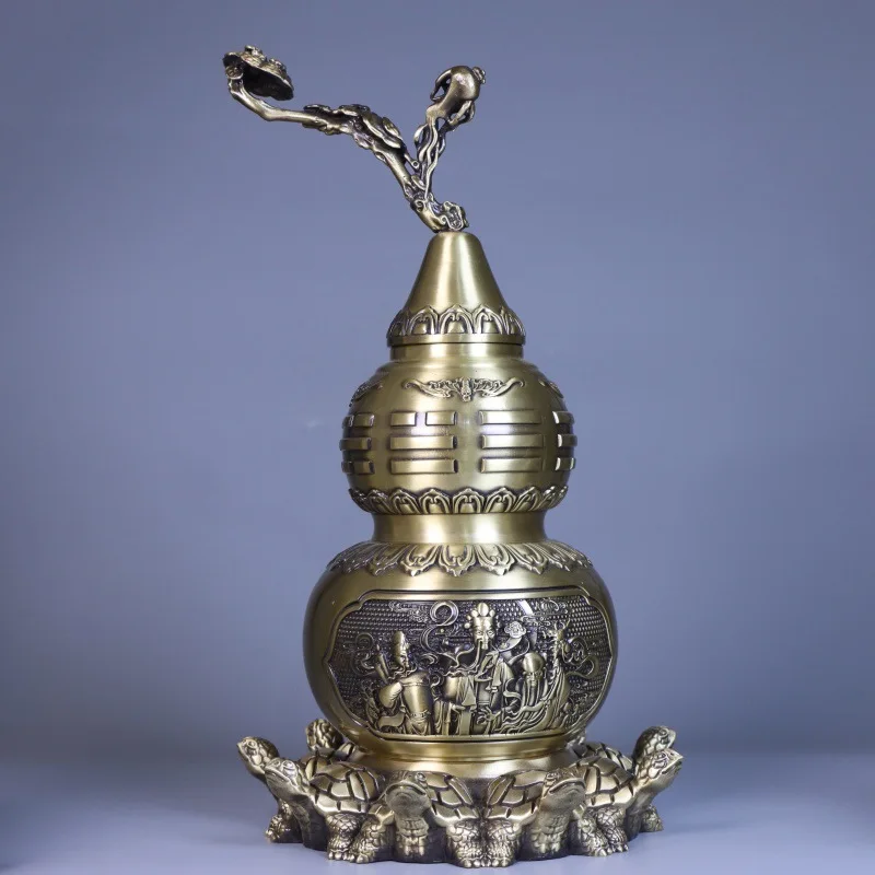 Pure Brass Tianyi Nine-Turtle Copper Gourd with Eight Trigrams Home Office Desktop Decor Gift Ornament Antique Collectible