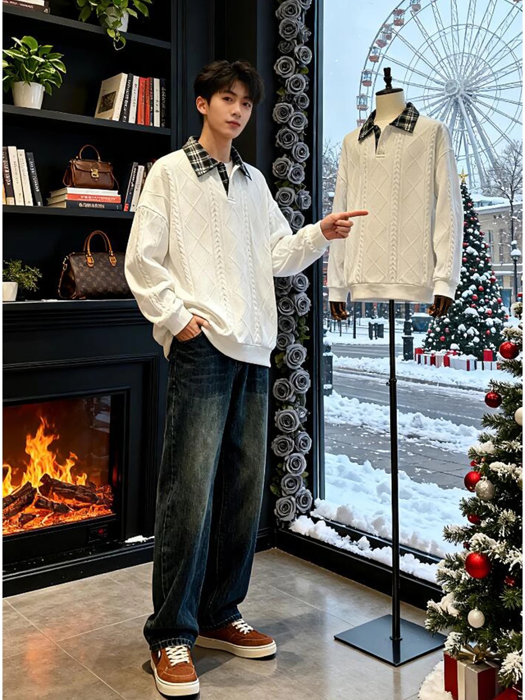 

Мужская толстовка Cleanfit с клетчатым воротником и флисовой подкладкой, с длинными рукавами, теплая зимняя базовая рубашка свободного кроя