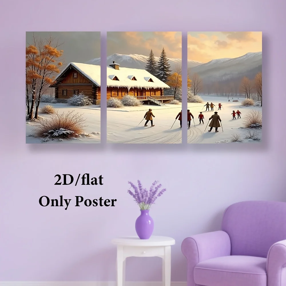 2D مسطح 2D/مسطح، 3 قطع، ملصقات ومطبوعات، لوحة قماشية - بدون إطار، رسم الناس للتزلج على الجليد، صالون تجميل، مطاعم، كاليفورنيا #4