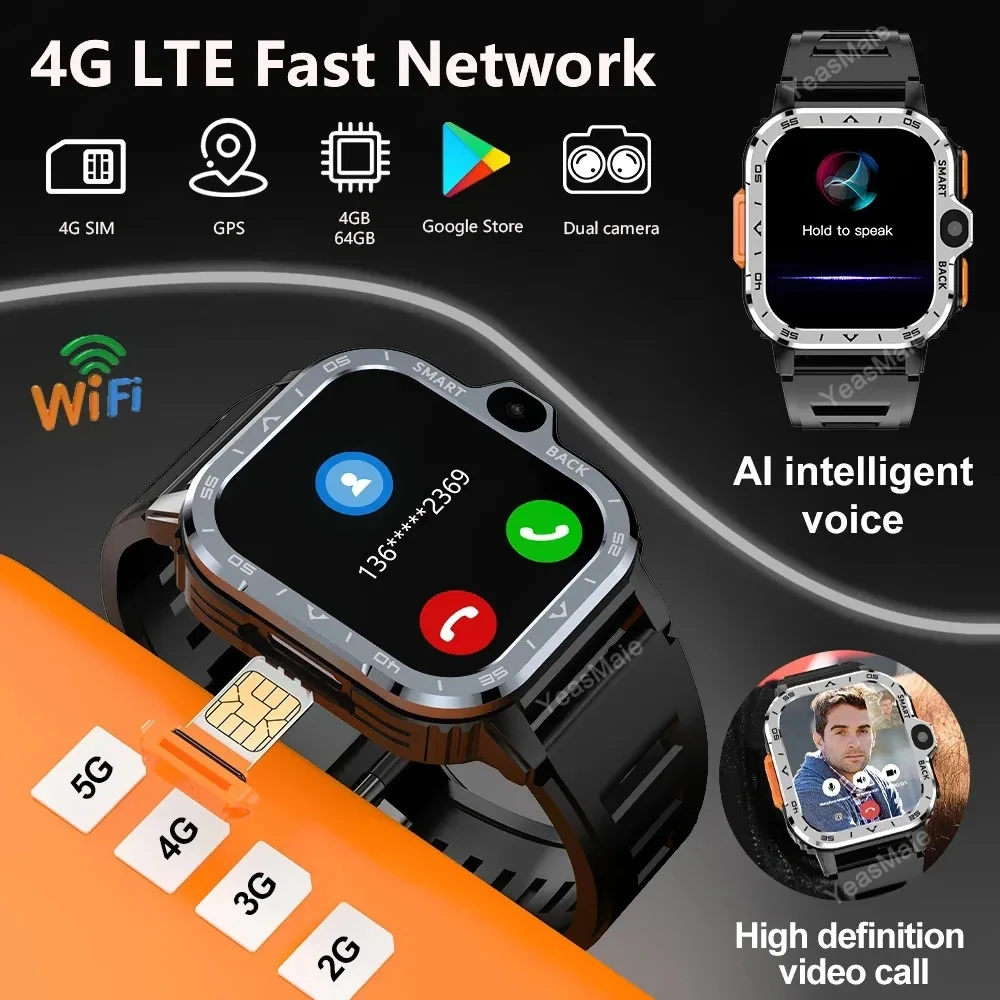 PGD Android Smart Watch Men GPS 16G/64G ROM Storage Dual Camera NFC 4G SIM Card Google Play WIFI Wireless Fast Internet Access