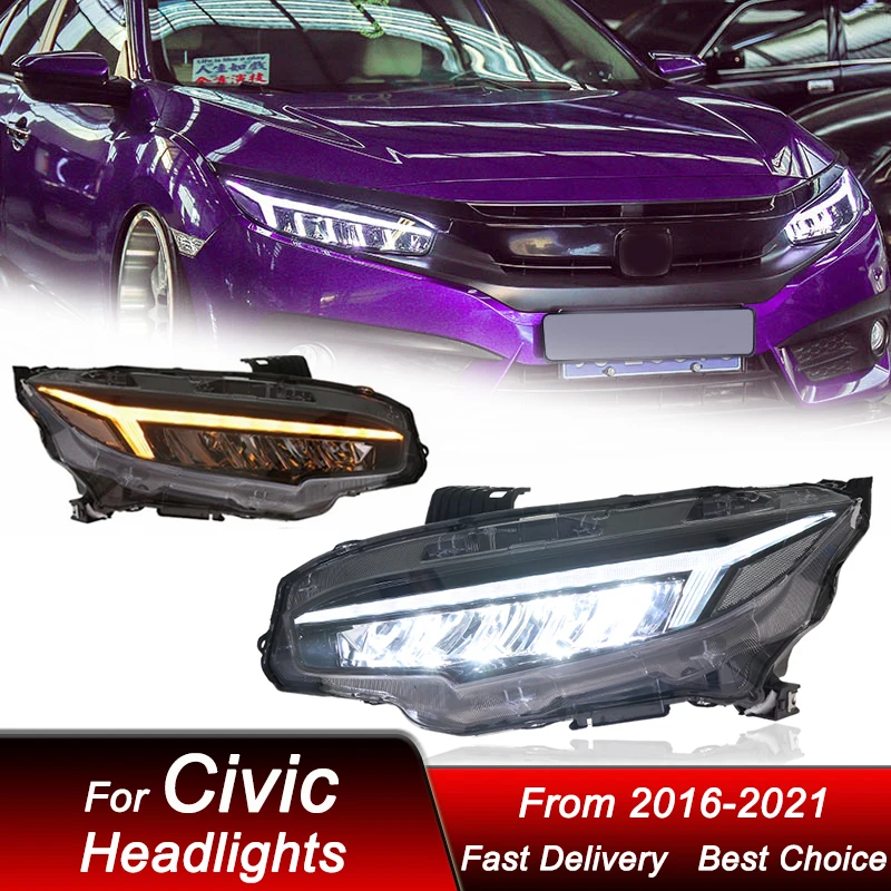 

Pop Car Headlights For Honda Civic 10G 16-21 dragon wings style full LED Headlamp Assembly Upgrade Projector Lens Accessories K