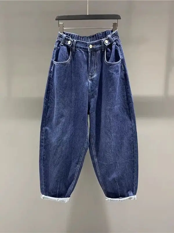 

Сверхбольшие женские джинсы-шаровары из полиэстера на осень-зиму, с эластичным поясом, свободного кроя, широкие штанины, повседневные, 300 пу (фактинг)...