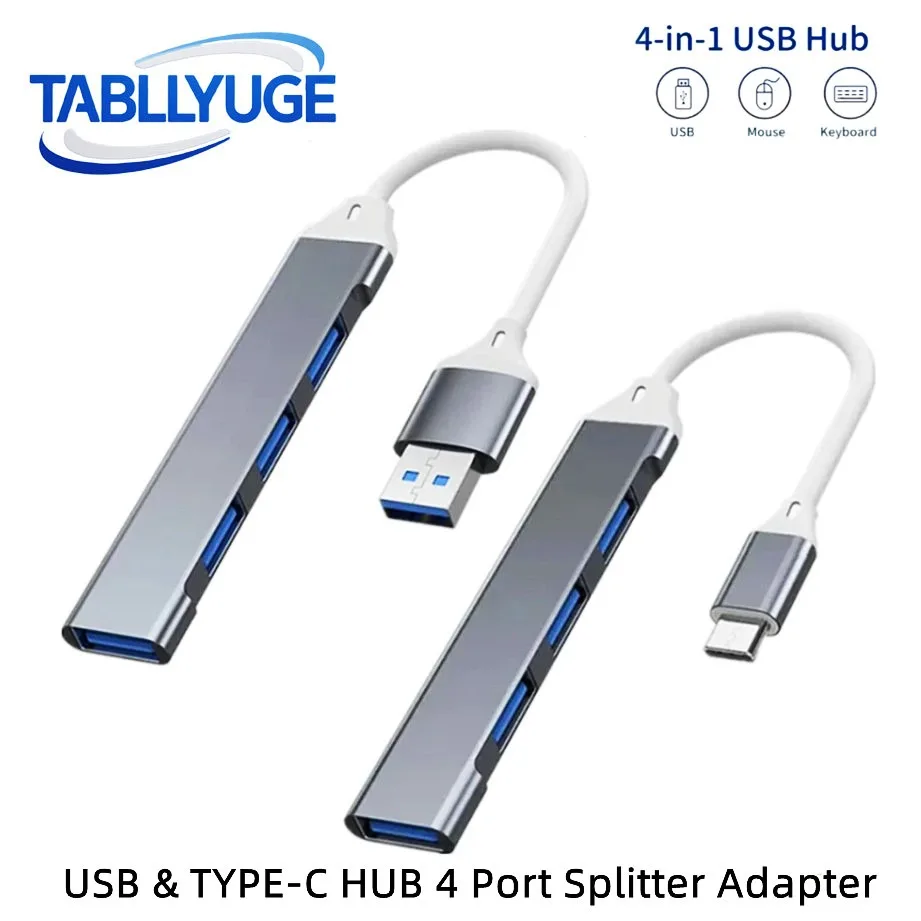 Mini 4-Port All-in-One USB Hub Type-C Hub Multi-Port Splitter for Laptop PC Mouse Keyboard Hub Splitter Adapter Docking Station