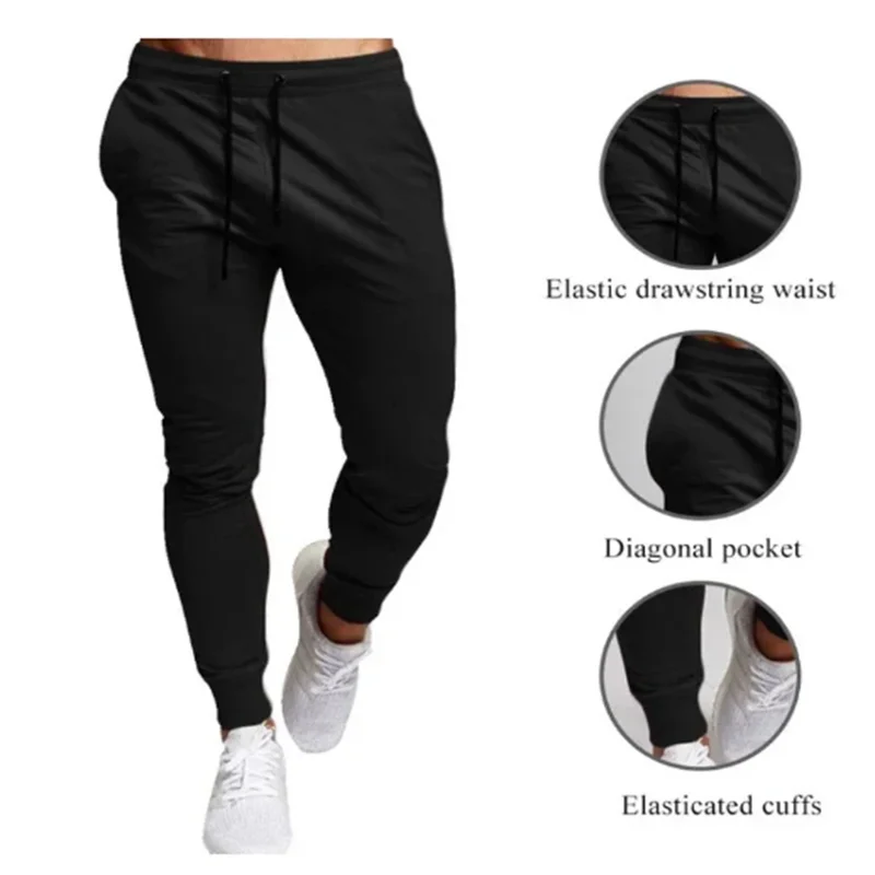 Moletom solto elástico na cintura masculino, calça jogger casual, calça esportiva, roupas de ginástica, seção fina, tamanho gran