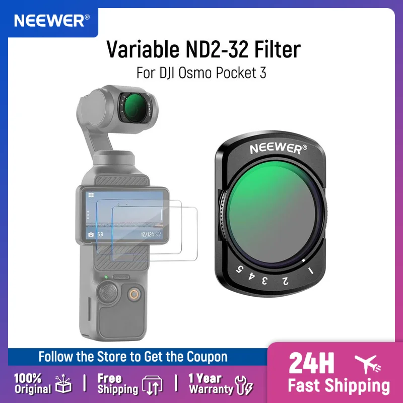 

NEEWER Variable ND2-32 Filter for DJI Osmo Pocket 3 Magnetic 1-5 Limited Stops Adjustable ND Filter Action Camera Accessories