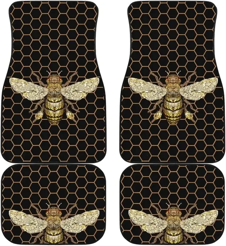 

Bee Car Mats Brown Honey Bee Honeycomb Pattern Customized Car Floor Mats, Universal Fit Auto Floor Mats Set of 4