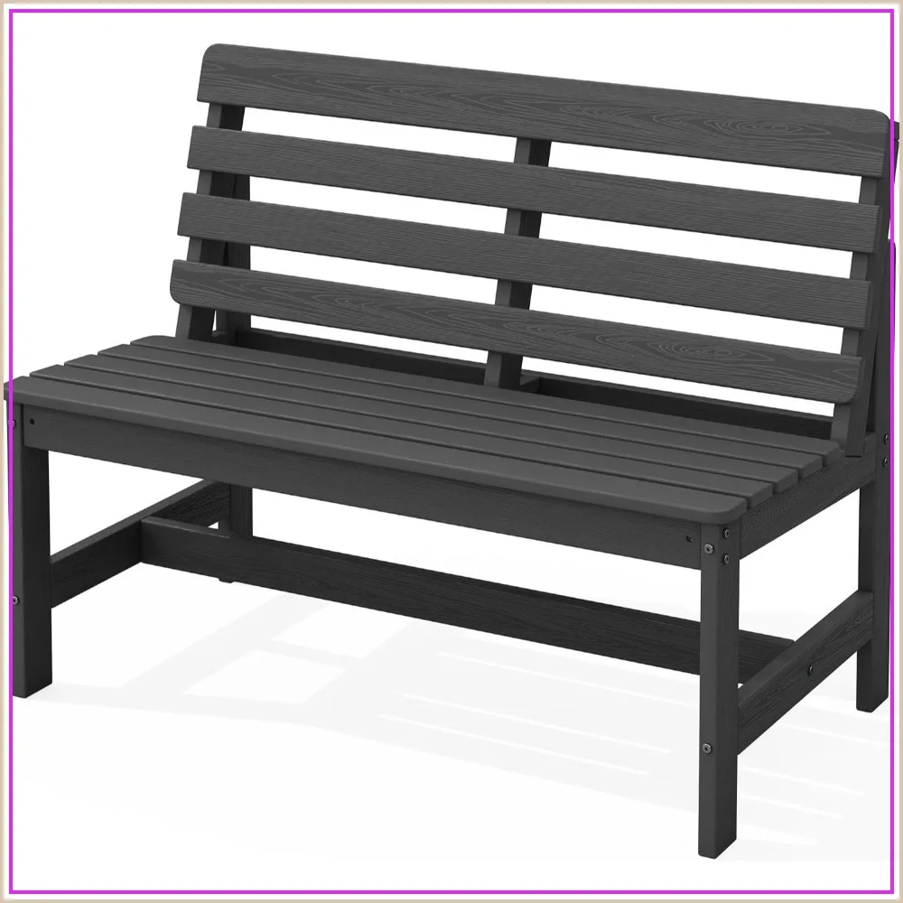 Armless Outdoor Bench All Weather HDPE Porch Bench 1 Pack Grey