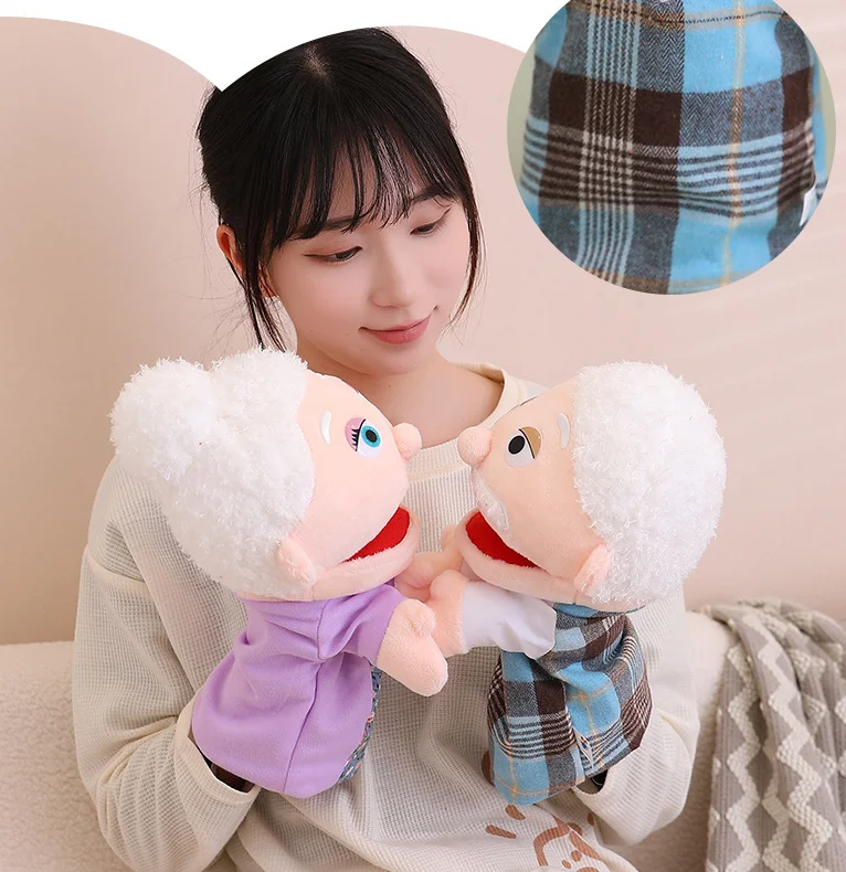 28CM A family of Hand Puppets Plush Toys Kindergarten Performance Props Dolls Movable Mouths Children's Dolls Gift