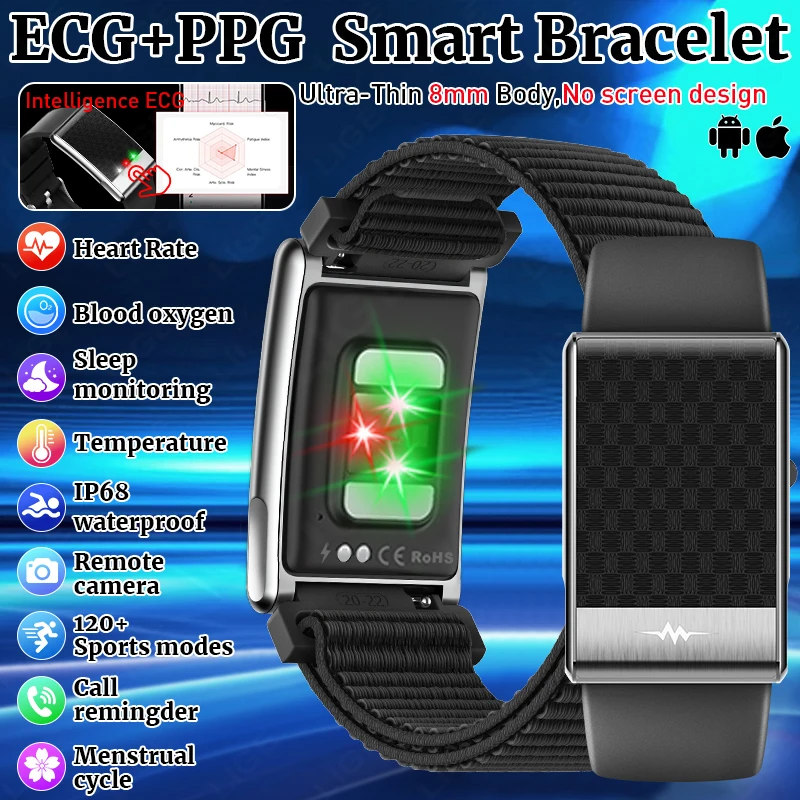 

New 2026 No Screen Health Smart Watch ECG Detection Blood Lipids Uric Acid Heart Rate IP68 Sports Smart Bracelet For Android iOS