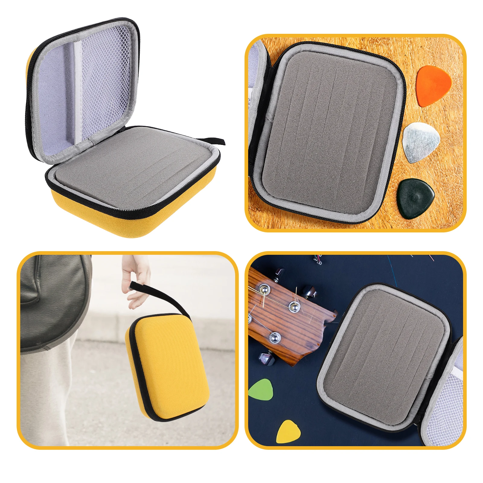 

Guitar Pick Case EVA Material Large Capacity Yellow Color Picks Storage Organizer Portable Bag for Guitar Accessories