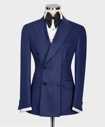 Smoking de marié bleu à double boutonnage pour hommes, coupe couvertes personnalisée, blazer et pantalon, fête formelle, vêtements d'affaires, olympiques de mariage, 2 pièces