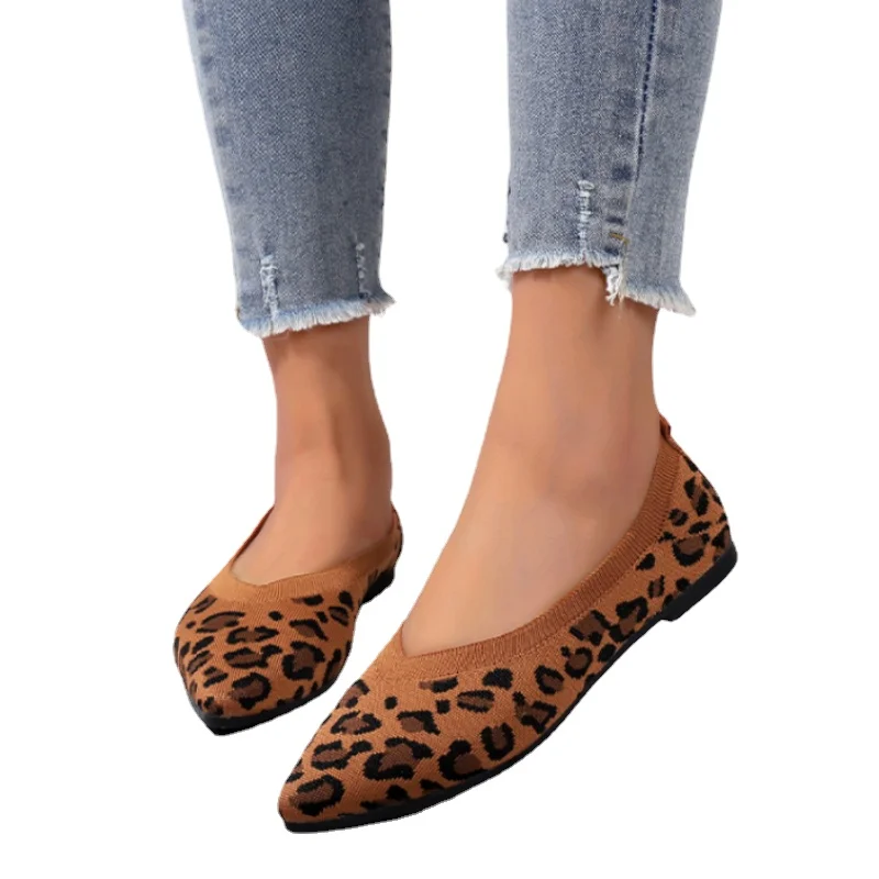 Ladies Shoes 2023 High Quality Leopard Print Women\'s Flats Sexy Pointed Toe Daily Flats Women New Shallow Mouth Flat Low Heels