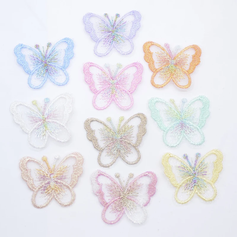 10Pcs 48*40mm Cute Exquisite Embroidered Mesh Butterfly for DIY Clothes Hat Shoes Patches Accessories Headwear Hair Clips Decor