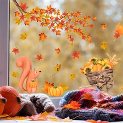 Golden Maple Leaf Window Sticker Autumn Pumpkin Fox Wall Sticker For Kids Room Decals Thanksgiving Autumn Wallpaper Home Decor