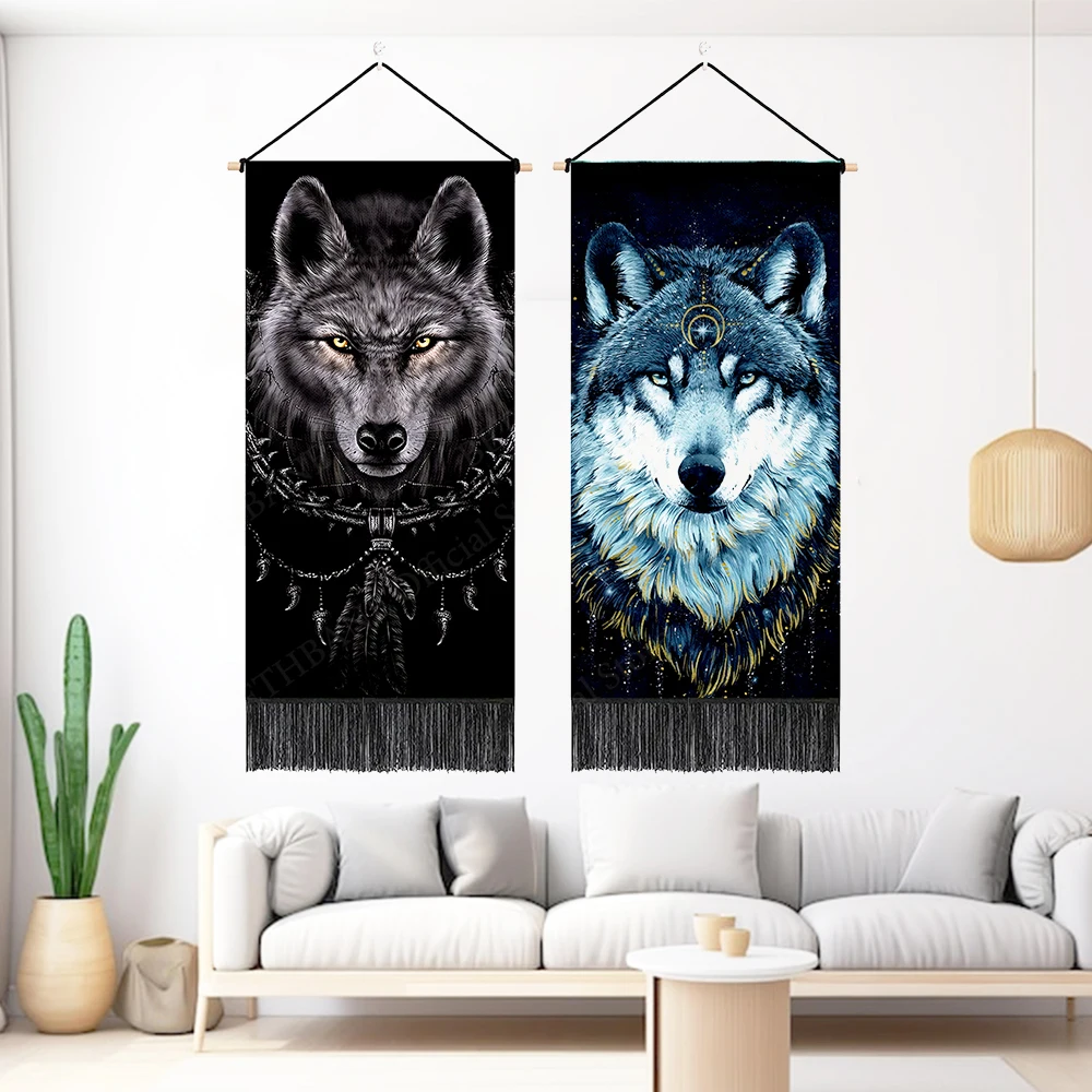 

1 PCS Wolf Tapestry Wall Hanging, Cool Aesthetic Animals Vertical Tapestry for Living Room, Dorm, Boys, Bedroom, 12.8x27.5 Inch