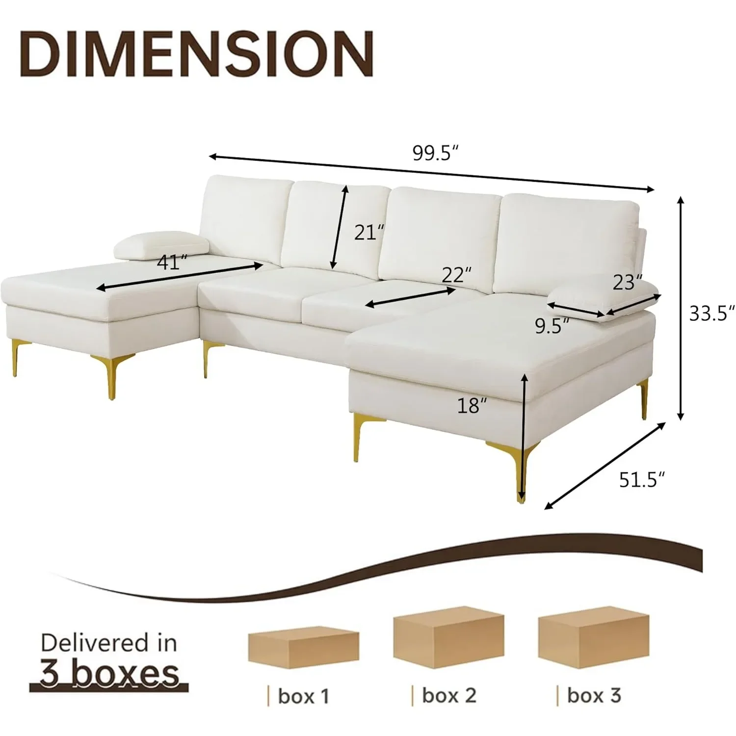 U Shaped Sectional Sofa, 4 Seat Couch with Double Chaise, 99